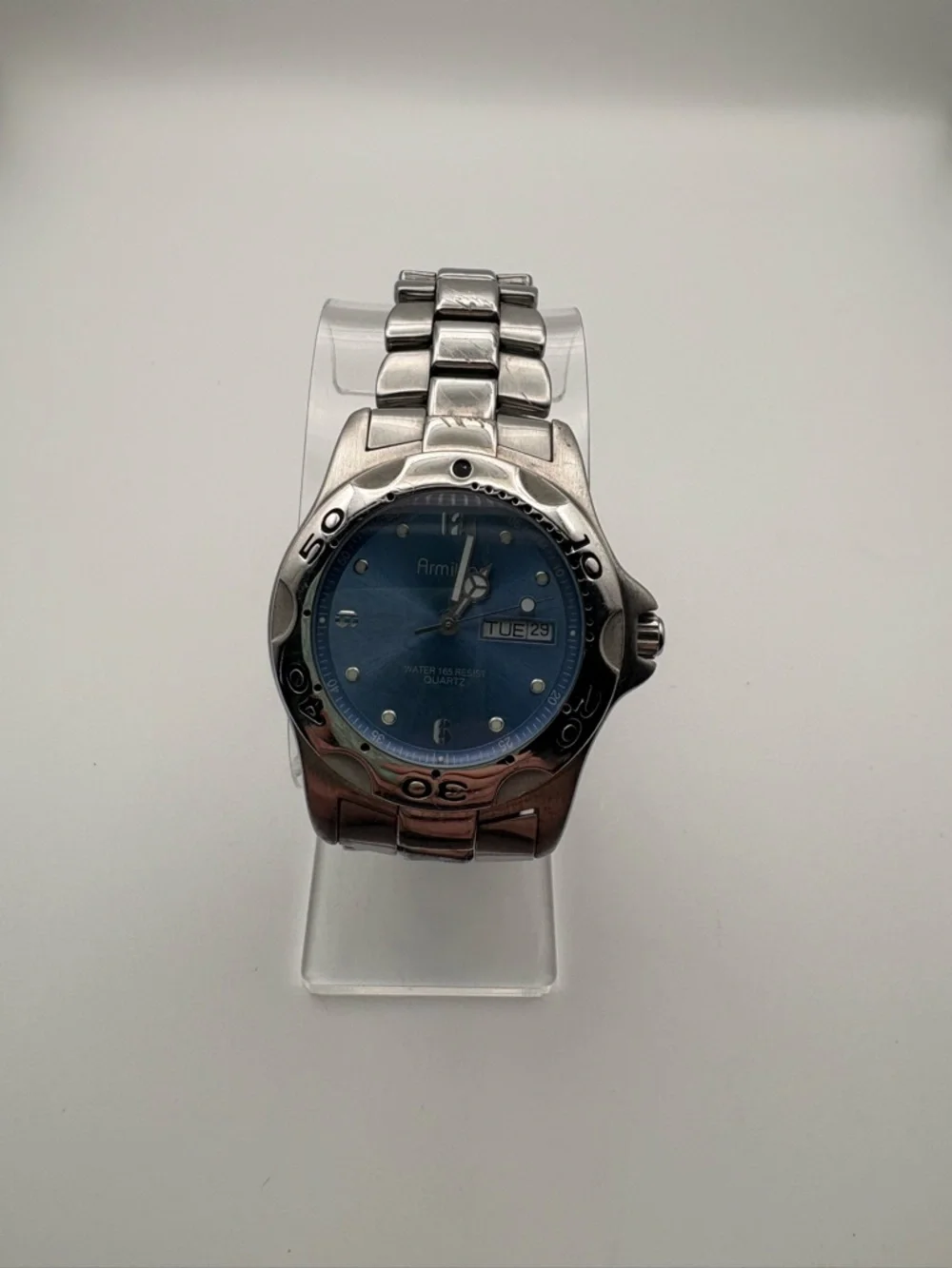Armitron Stainless Steel Wristwatch Light Blue Day Date‎ Dial